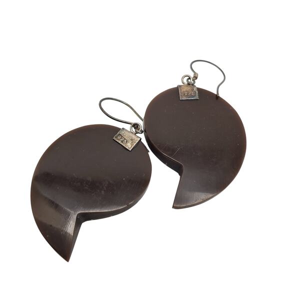 Sterling Silver Nautilus Resin Shell Earrings Drop Dangle Brown 925 Pierced - Picture 4 of 5